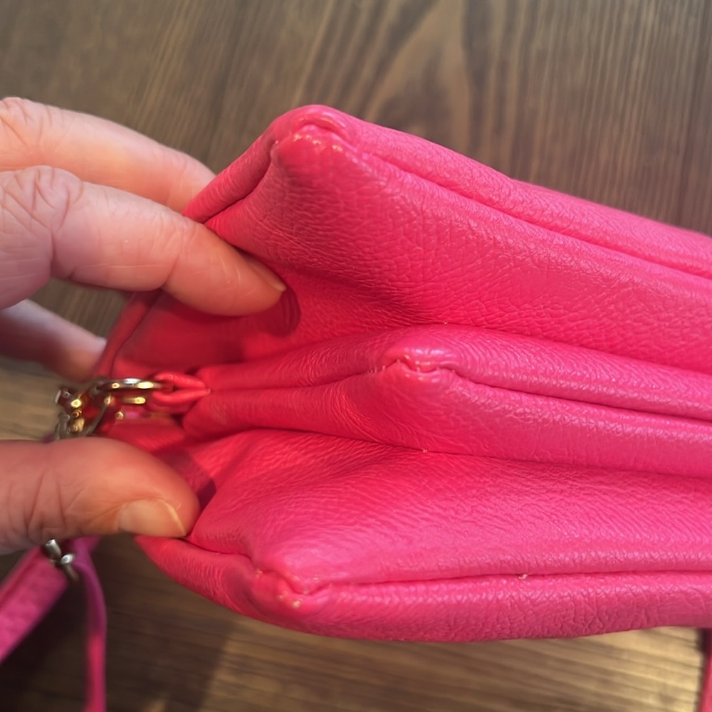 Hot Pink Pebbled Vegan Leather Crossbody Clutch Handbag - Picture 9 of 16
